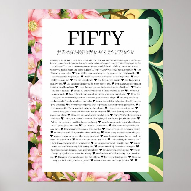 50 Reasons we love you Poster (Front)