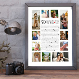 50 reasons why we love you photo collage birthday poster
