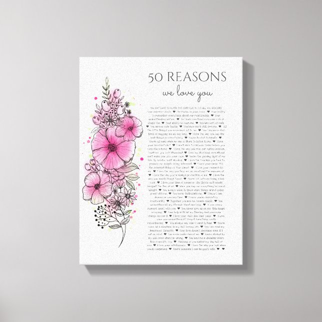 50 reasons why we love you tattoo style gift canvas print (Front)