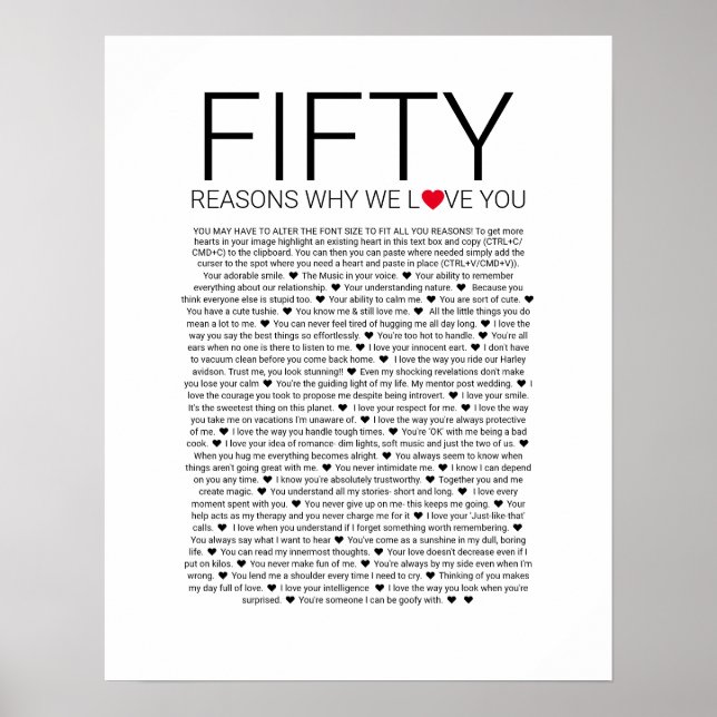 50 reasons why we love you wedding vow love you poster (Front)