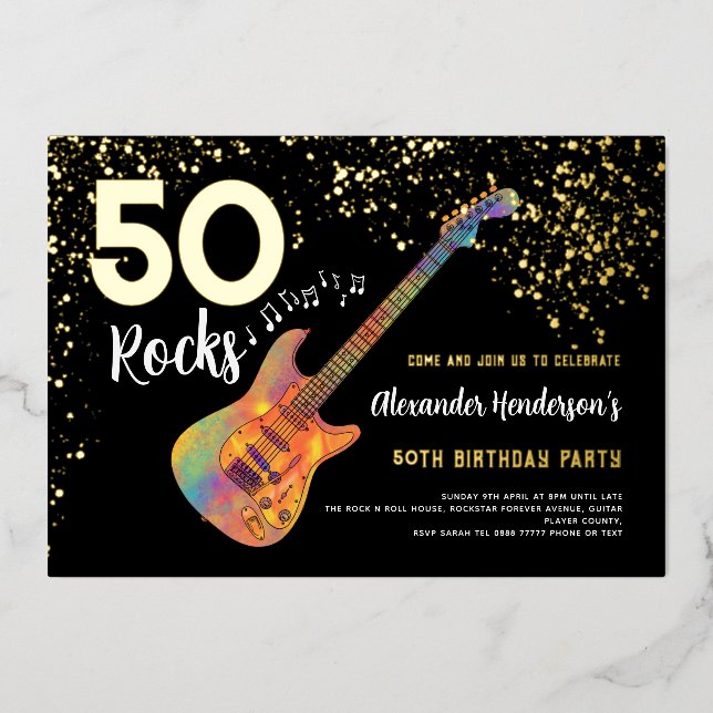 50 Rocks 50th Birthday Party Gold Glitter (Front)