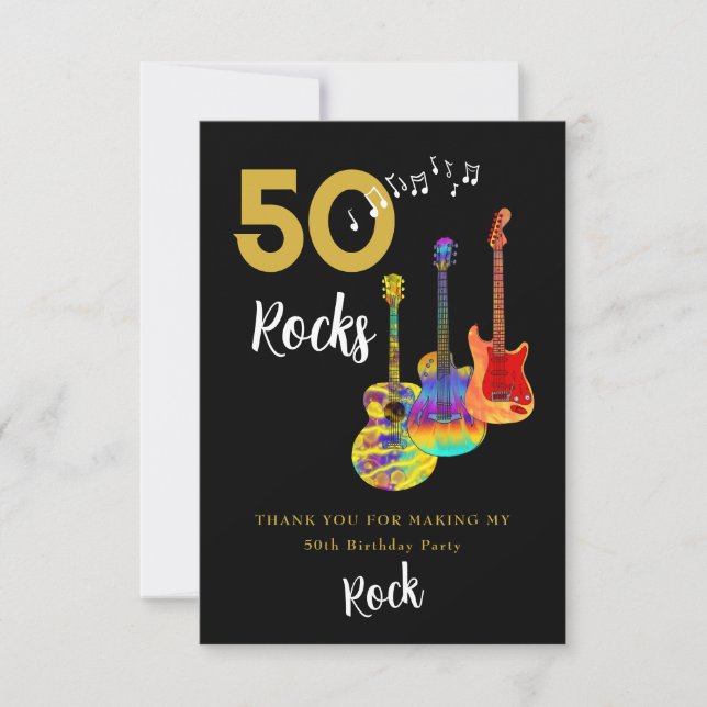 50 Rocks 50th Birthday Party Thank You Card (Front)