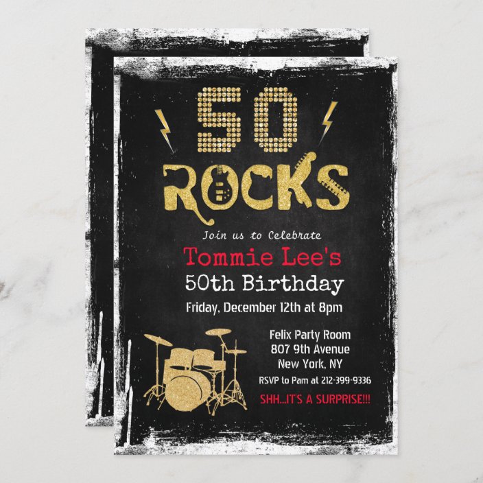 50 Rocks Rockstar Guitar 50th Birthday Invitation  Zazzle.co.uk