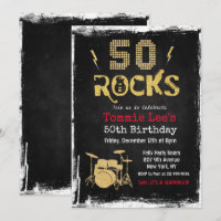 50 Rocks Rockstar Guitar 50th Birthday Invitation