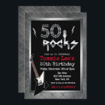 50 Rocks Rockstar Guitar 50th Birthday Invitation<br><div class="desc">50 Rocks Rockstar Electric Guitar Metal Metallic Silver Glitter 50th Surprise Birthday Invitation</div>