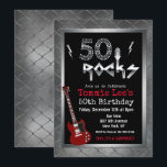 50 Rocks Rockstar Guitar 50th Birthday Invitation<br><div class="desc">50 Rocks Rockstar Electric Guitar Metal Metallic Silver Glitter 50th Surprise Birthday Invitation</div>