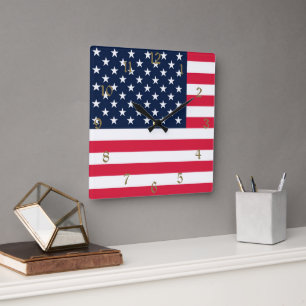 50-Star American Flag: Old Glory Stars and Stripes Square Wall Clock