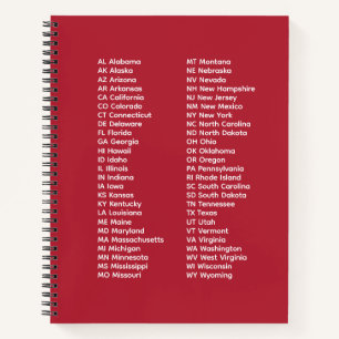 50 States Abbreviations List – Red Spiral Notebook