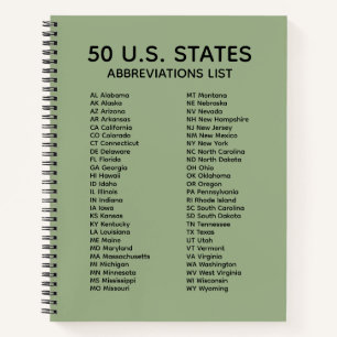 50 States Abbreviations List – Sage Green Lined Notebook