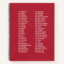 50 States Abbreviations – Red Spiral Notebook
