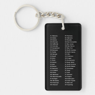 50 States Alphabetical Order Black Key Ring