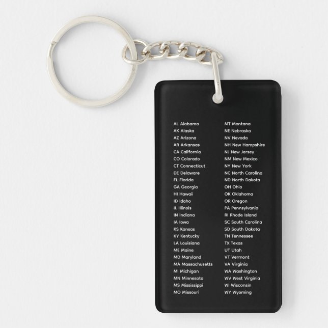 50 States Alphabetical Order Black Key Ring (Front)
