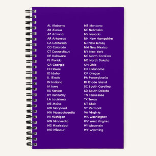 50 States Alphabetical Order – Royal Purple Notebook