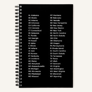 50 States List 2 Column – Black Spiral Notebook