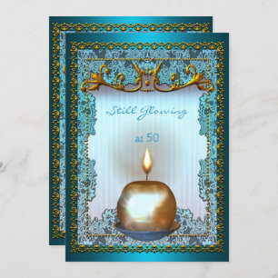 50 Still Glowing Birthday Teal Gold Candle Glow Invitation