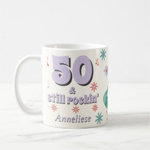 50 & Still Rockin’ Retro Music Birthday Themed Coffee Mug