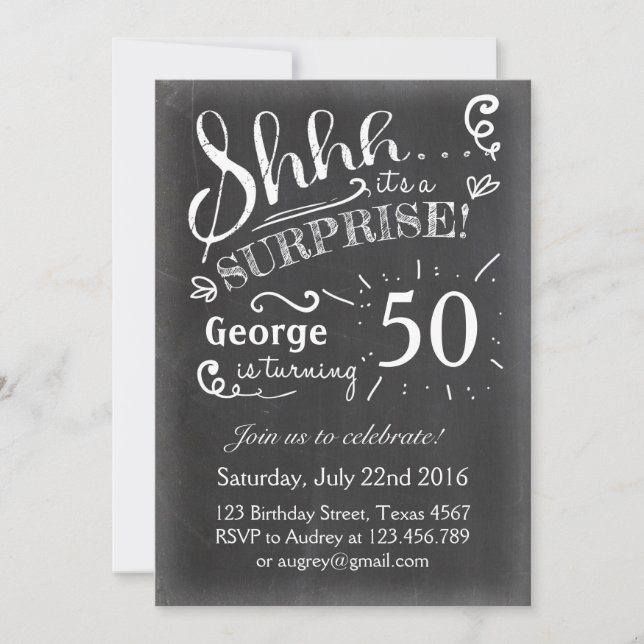 50 Surprise birthday invitation Chalkboard Rustic (Front)