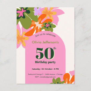 50 th birthday floral colourful elegant feminine postcard