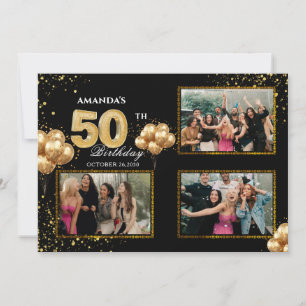 50 th Birthday Gold Silver Black Balloons Invitation