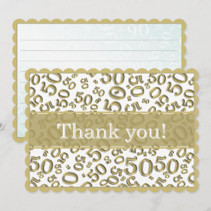 50 "Thank you!" Gold/White Number Pattern Thank You Card