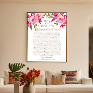 50 things we love about you 50th birthday gift poster