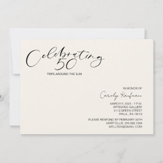 50 Trips Around the Sun Modern Birthday Party Invi Invitation