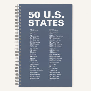 50 U.S. States Abbreviations List – Steel Navy Notebook