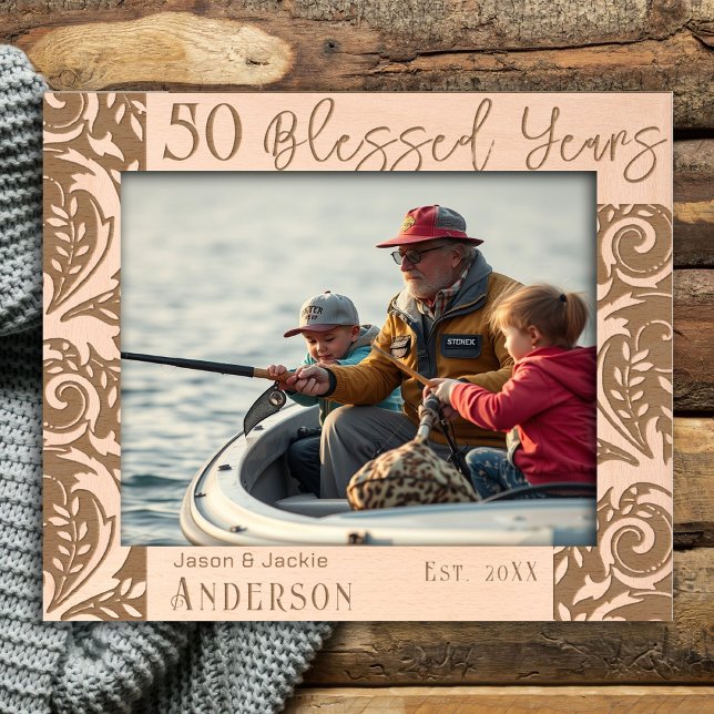 50 Wedding Anniversary Blessed Years Floral Border Etched Frames (Creator Uploaded)