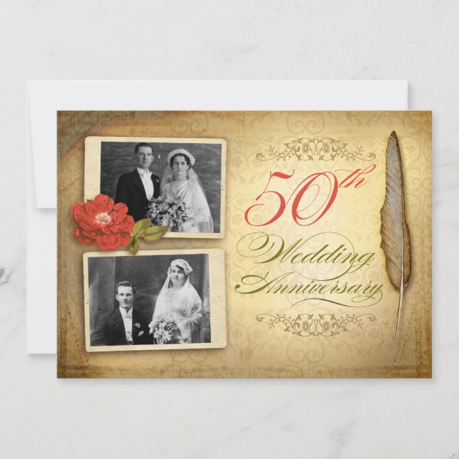 50 wedding anniversary two photos vintage invites (Front)