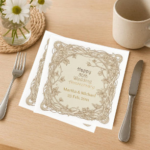 50 Wedding Anniversary Typography Gold Vine Frame Napkin