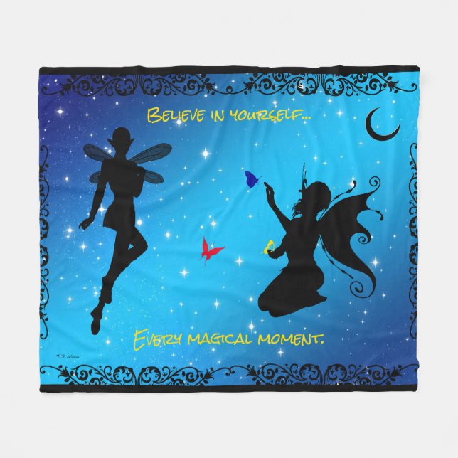 50"X60"   Elf Fairy Butterfly Beieve in Yourself Fleece Blanket (Front (Horizontal))