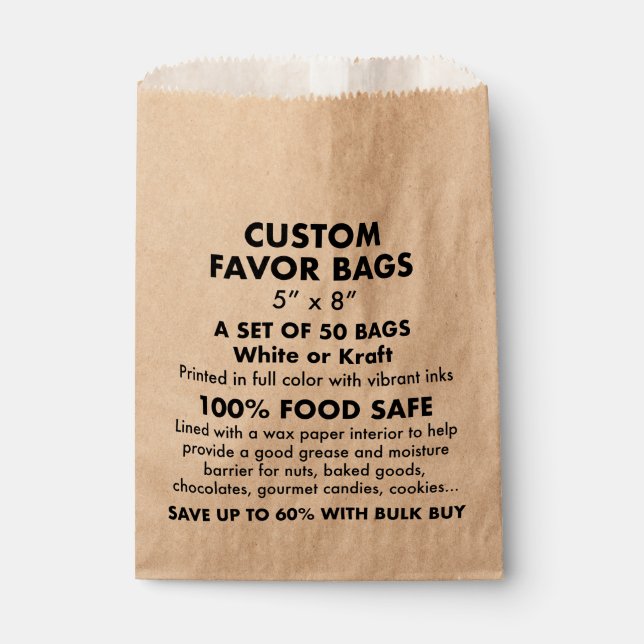 50 x Custom Personalised Kraft Favour Bags (Front)