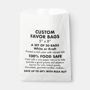 50 x Custom Personalised White Favour Bags