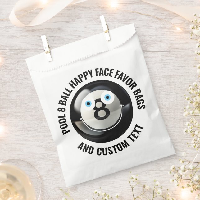 50 x Custom Pool 8 Ball Party BLUE EYES Happy Face Favour Bags (Clipped)
