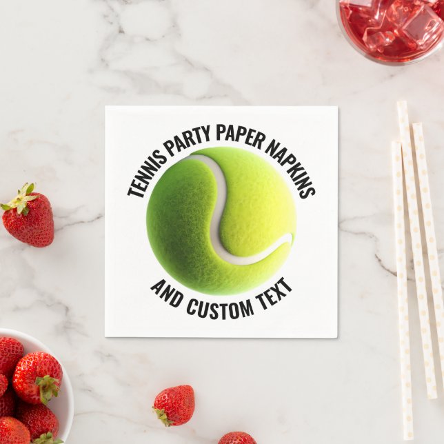 50 x Tennis Ball Personalised Text Paper Napkins (Insitu)