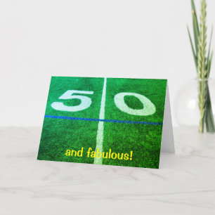 50 yard line football sports field 50th birthday card