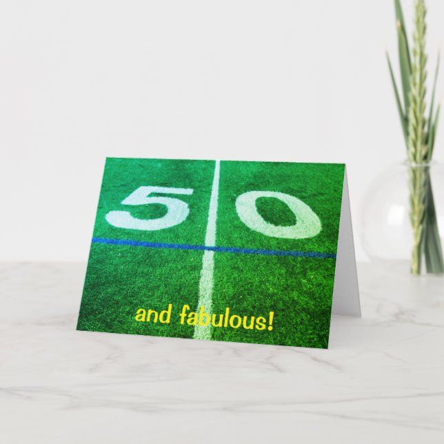 50 yard line football sports field 50th birthday card (Front)