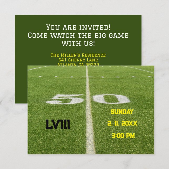50 Yard Line Football  Watch Party Invitation (Front/Back)
