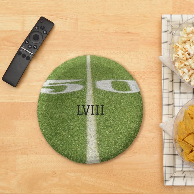 50 Yard Line Green Football Field  Paper Plate (50 yard line paper bowl )