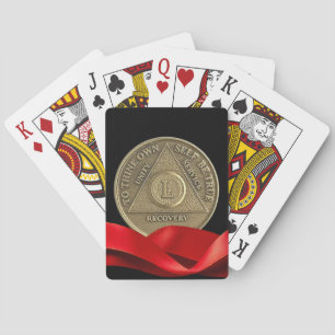 50 Year AA Anniversary Coin Red Ribbon Playing Cards
