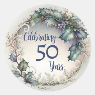 50 Year Anniversary Elegant Greenery Garland  Classic Round Sticker