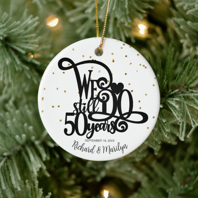 50 Year Anniversary Gold Personalised Ceramic Tree Decoration (Tree)