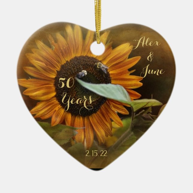 50 Year Anniversary Sunflower Ceramic Tree Decoration (Front)