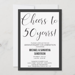 50 Year Anniversary Wedding Black & White Modern  Invitation