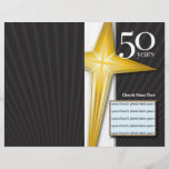 50 Year Church Anniversary Bulletin Flyer<br><div class="desc">The elegant black,  and white design with a gold cross will make a classy bulletin cover to celebrate your event!  The matching invitation is pictured below.</div>