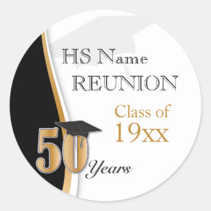 50 Year Class Reunion in Gold and Black Classic Round Sticker