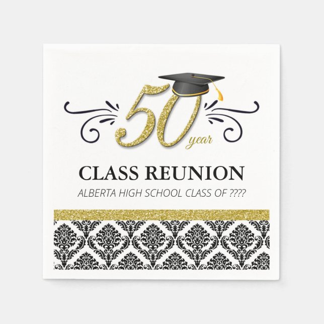 50 Year Class Reunion Napkins - Black and Gold (Front)