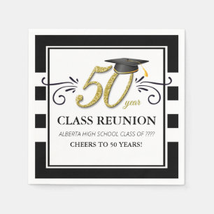 50 Year Class Reunion Napkins - Black and Gold