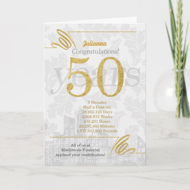 50 Year Employee Anniversary Business Elegance Card (Front)