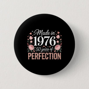 50 Year Old Made in 1976 Floral 50th Birthday 6 Cm Round Badge